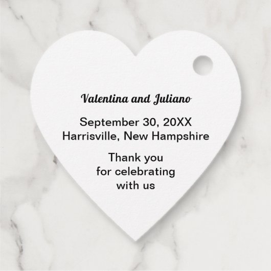 Black and White Typography Heart Shape Wedding Geschenkanhänger (Rückseite)