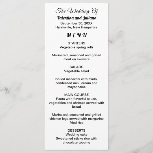 Black and White Typography Wedding Menu Menükarte (Vorderseite)