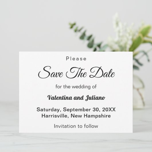Black and White Typography Wedding Save The Date (Stehend Vorderseite)