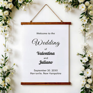 Black and White Typography Wedding Wandteppich Mit Holzrahmen