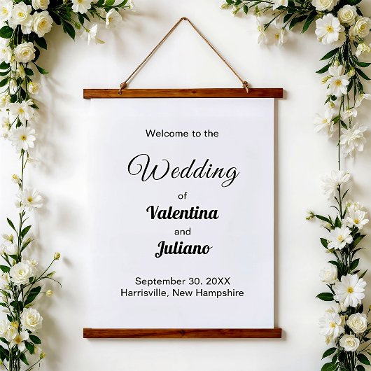 Black and White Typography Wedding Wandteppich Mit Holzrahmen