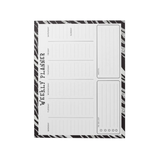 Black and White Undated Weekly Vertical Planner Notizblock (Rotiert)