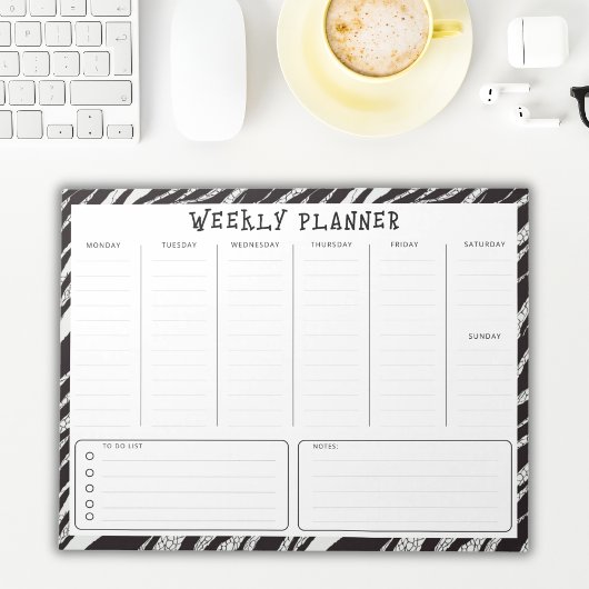 Black and White Undated Weekly Vertical Planner Notizblock