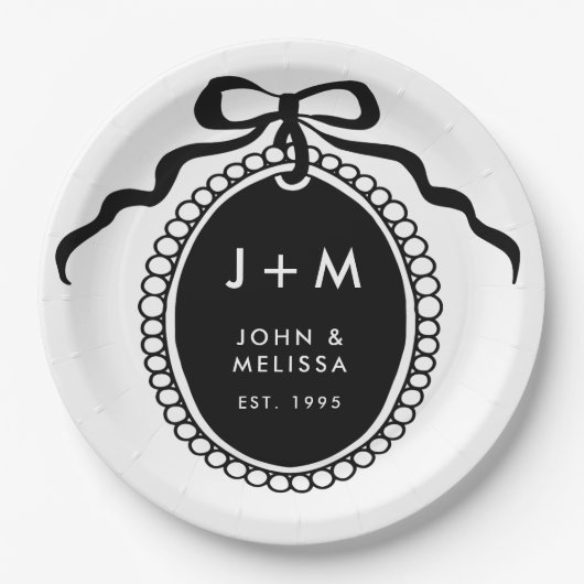 Black and White Vintage Coquette Anniversary Pappteller (Vorderseite)