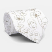 Black and White Vintage Floral Face Line Pattern 1 Krawatte (Gerollt)