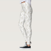 Black and White Vintage Floral Face Line Pattern 2 Leggings (Links)
