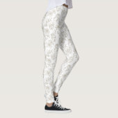 Black and White Vintage Floral Face Line Pattern 2 Leggings (Rechts)