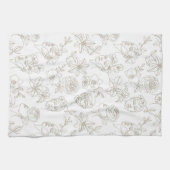 Black and White Vintage Floral Face Line Pattern 3 Geschirrtuch (Horizontal)