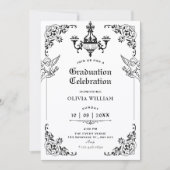 Black and white Vintage gothic arch graduation Einladung (Vorderseite)