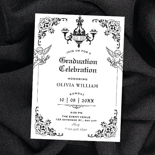 Black and white Vintage gothic arch graduation Einladung
