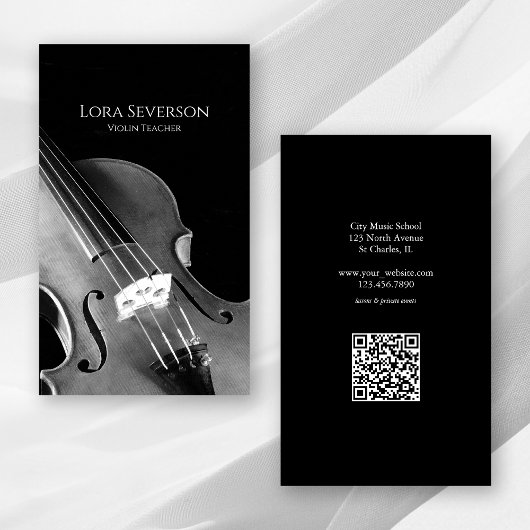 Black and White Violin Teacher Visitenkarte