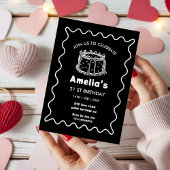 Black and white Wavy Birthday hand drawn cake Einladung