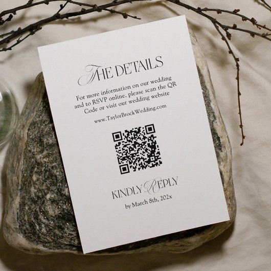 Black and White Wedding Details Qr Code Begleitkarte