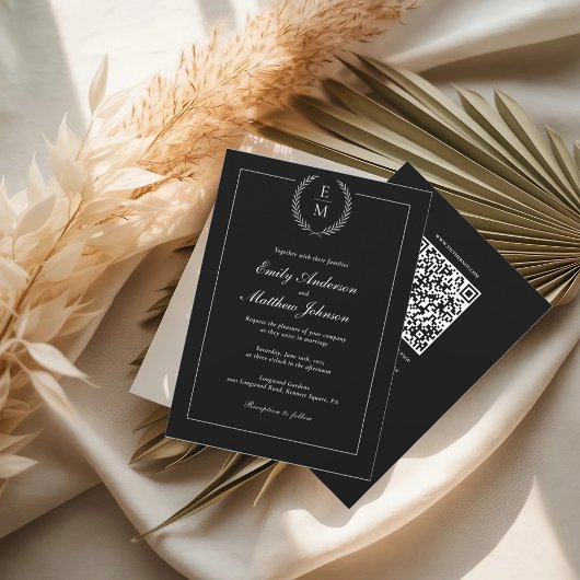 Black And White Wedding Invitation QR Code Einladung