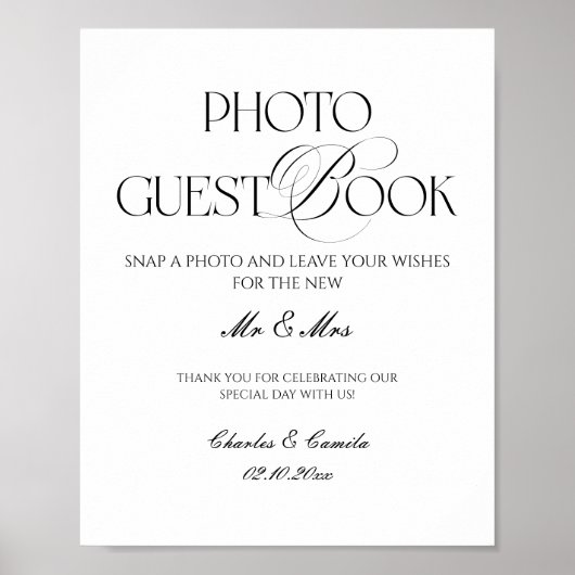 Black and White Wedding Photo Guest Book Poster (Vorne)