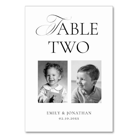 Black and White Wedding Photo Tischnummer (Vorderseite)