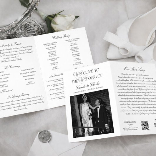 Black and White Wedding Program Karte