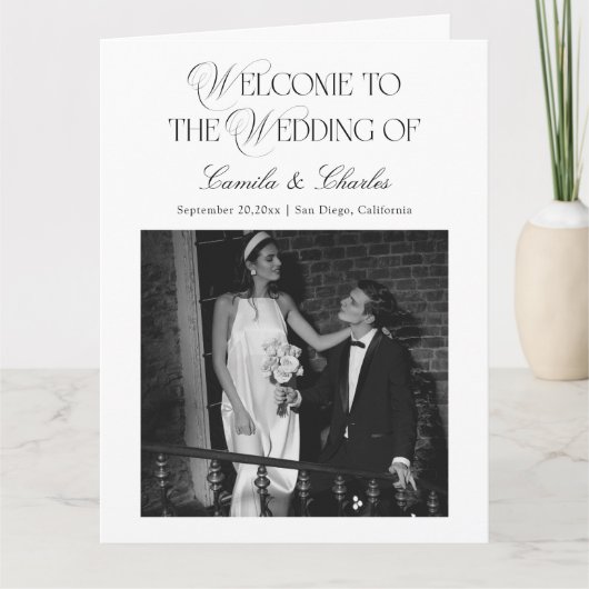 Black and White Wedding Program Karte (Vorderseite)