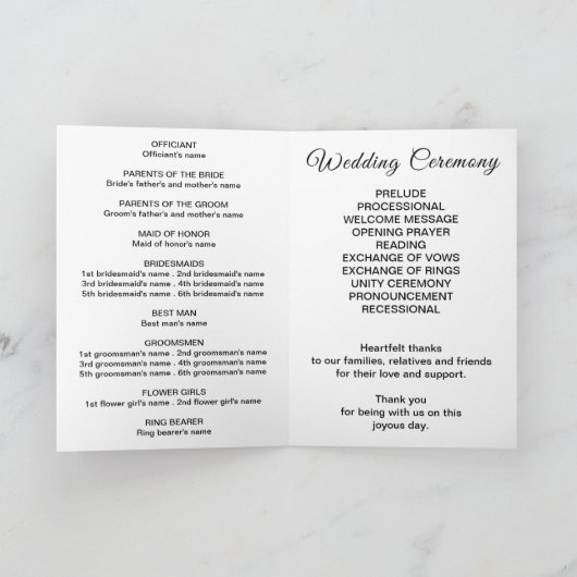 Black and White Wedding Program Programm (Innenseite)