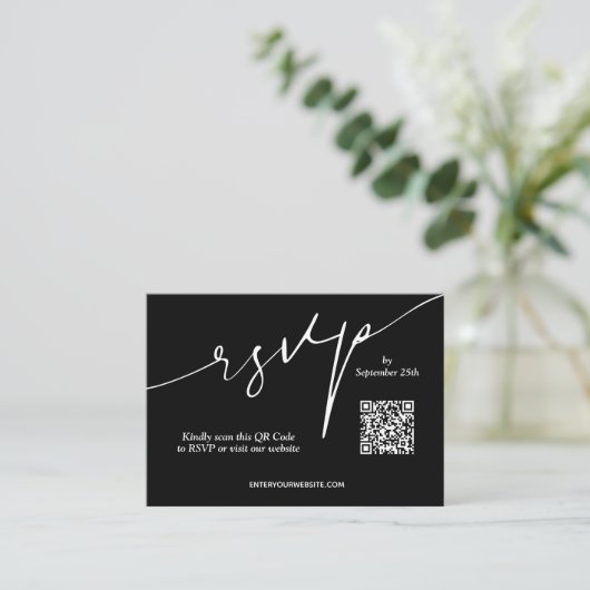 Black and White Wedding QR Code Begleitkarte (Stehend Vorderseite)