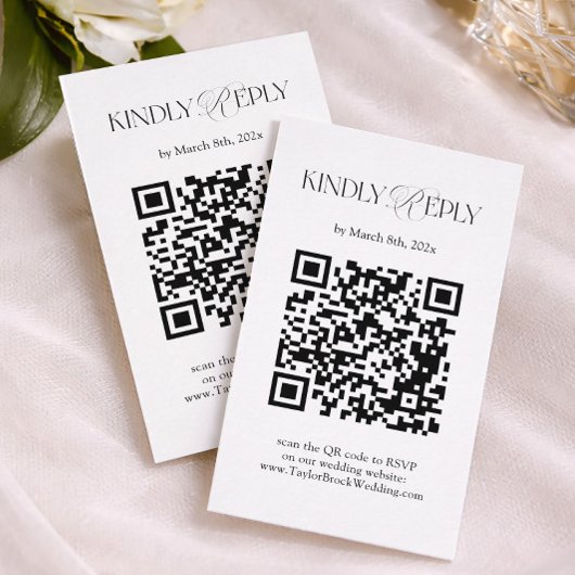 Black and White Wedding RSVP Qr Code Enclosure Car Begleitkarte