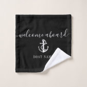 Black And White Welcome Aboard Anchor Boat Name Badhandtuch Set (Waschlappen)