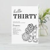 Black and White Western Rodeo 30th Birthday Party Einladung (Stehend Vorderseite)