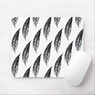 Black and White White Lily Leaf Print Mousepad