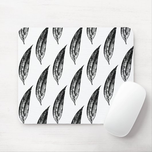 Black and White White Lily Leaf Print Mousepad (Mit Mouse)