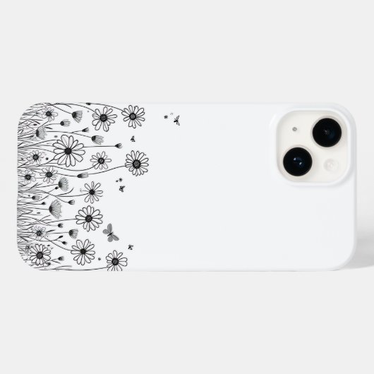 Black and White Wildflower iPhone 14 Cases (Rückseite (Horizontal))