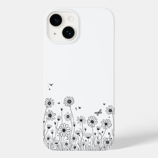 Black and White Wildflower iPhone 14 Cases (Rückseite)