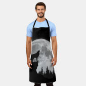 Black and white wolf howling at the moon schürze (Getragen)