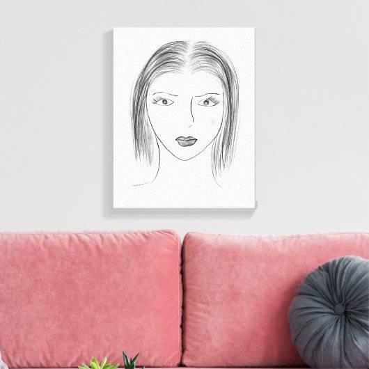 Black and White Woman Face Sketch for Gallery Wall Leinwanddruck (Insitu (Wohnzimmer))