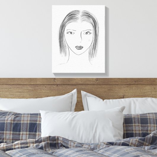 Black and White Woman Face Sketch for Gallery Wall Leinwanddruck (Insitu (Schlafzimmer))