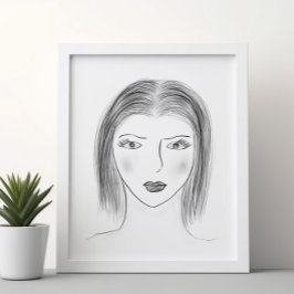 Black and White Woman Face Sketch for Gallery Wall Poster