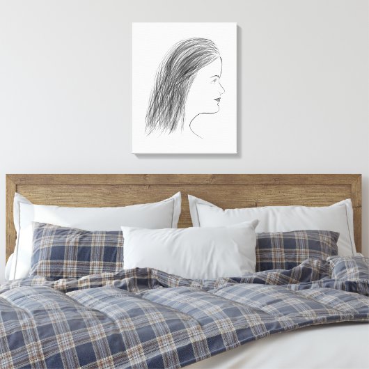 Black and White Woman Profile Sketch Gallery Wall Leinwanddruck (Insitu (Schlafzimmer))