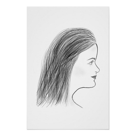 Black and White Woman Profile Sketch Gallery Wall Poster (Vorderseite)