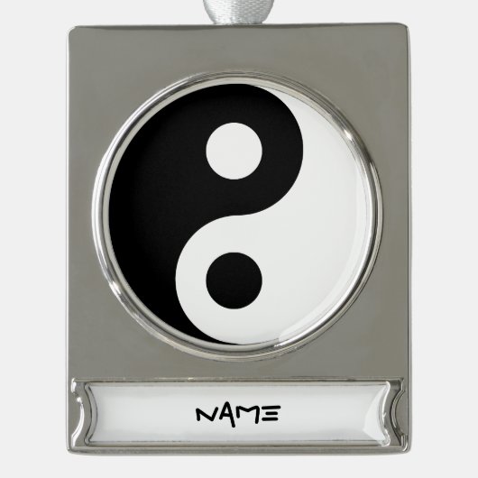 Black and White Yin Yang Banner-Ornament Silber (Vorderseite)