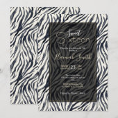 Black and White Zebra Print Pattern Sweet Sixteen  Einladung (Vorne/Hinten)