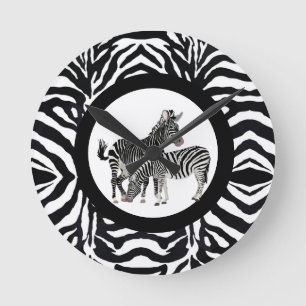Black and White Zebra Round Acrylic Wall Clock Runde Wanduhr