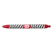 Black and White Zig Zag Pattern Red Monogram Kugelschreiber (Vorderseite)