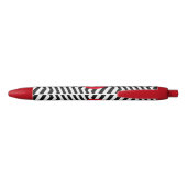 Black and White Zig Zag Pattern Red Monogram Kugelschreiber (Rückseite)