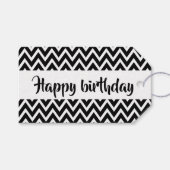 Black and White Zigzag Happy Birthday Custom Geschenkanhänger (Vorderseite (Horizontal))