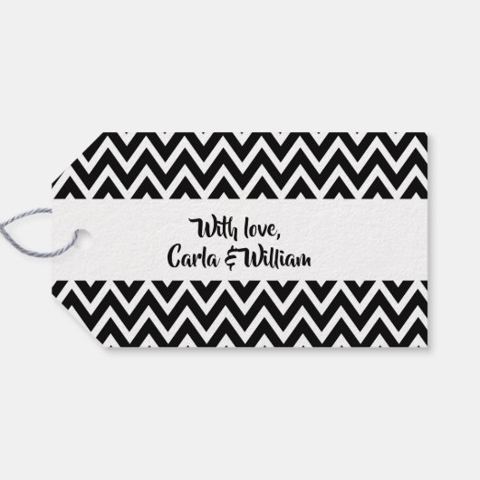 Black and White Zigzag Happy Birthday Custom Geschenkanhänger (Rückseite Horizontal)