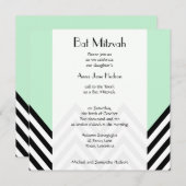 Black and White Zigzag Pattern, Green, Bat Mitzvah Einladung (Vorne/Hinten)