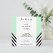 Black and White Zigzag Pattern, Green, Bat Mitzvah Einladung (Stehend Vorderseite)