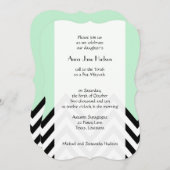 Black and White Zigzag Pattern, Green, Bat Mitzwa Einladung (Vorne/Hinten)