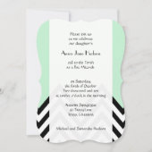 Black and White Zigzag Pattern, Green, Bat Mitzwa Einladung (Vorderseite)