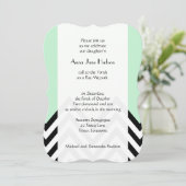 Black and White Zigzag Pattern, Green, Bat Mitzwa Einladung (Stehend Vorderseite)
