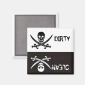 BLACK AND WHITESKULL CROSSED SWORDS DIRTY CLEAN MAGNET (Vorderseite/Rückseite)